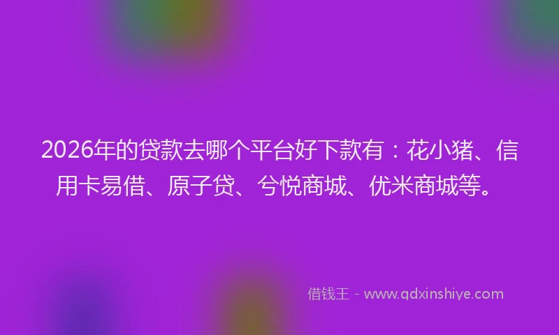 2026年的贷款去哪个平台好下款有：花小猪、信用卡易借、原子贷、兮悦商城、优米商城等。