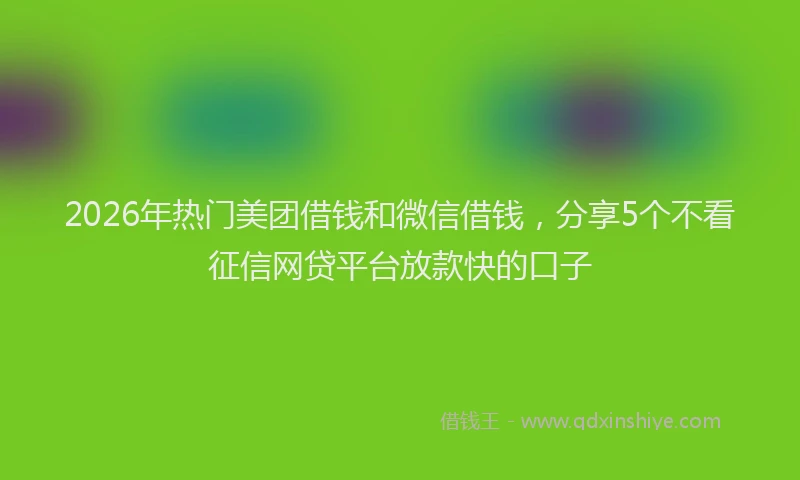 2026年热门美团借钱和微信借钱,分享5个不看征信网贷平台放款快的口子