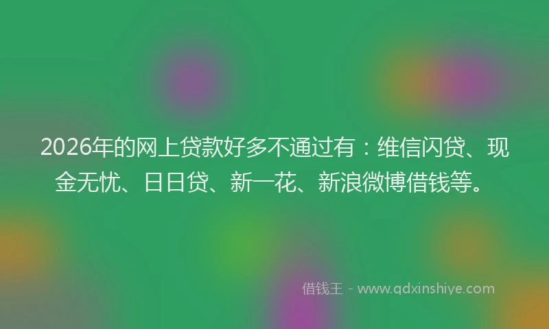 2026年的网上贷款好多不通过有：维信闪贷、现金无忧、日日贷、新一花、新浪微博借钱等。