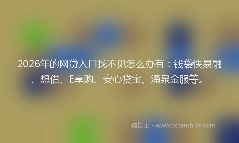 2026年的网贷入口找不见怎么办有：钱袋快易融、想借、E享购、安心贷宝、涌泉金服等。