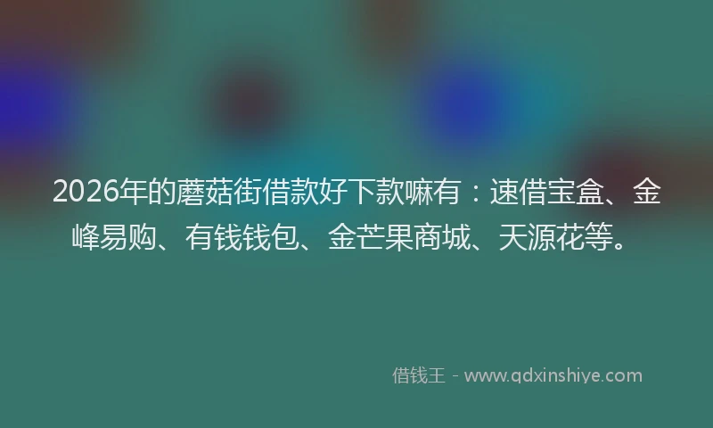 2026年的蘑菇街借款好下款嘛有：速借宝盒、金峰易购、有钱钱包、金芒果商城、天源花等。