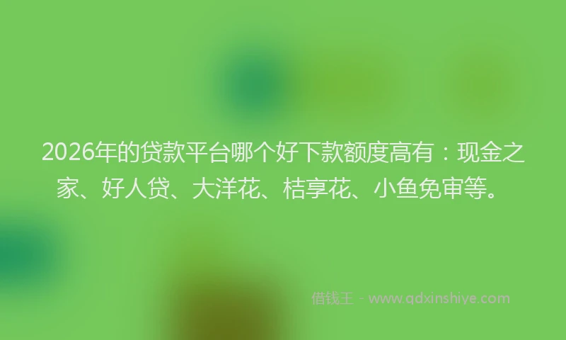 2026年的贷款平台哪个好下款额度高有：现金之家、好人贷、大洋花、桔享花、小鱼免审等。
