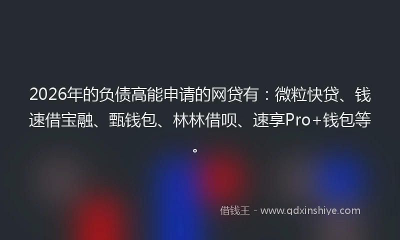 2026年的负债高能申请的网贷有:微粒快贷、钱速借宝融、甄钱包、林林借呗、速享Pro+钱包等。