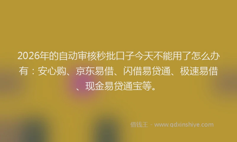 2026年的自动审核秒批口子今天不能用了怎么办有：安心购、京东易借、闪借易贷通、极速易借、现金易贷通宝等。