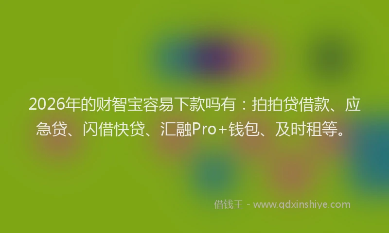 2026年的财智宝容易下款吗有：拍拍贷借款、应急贷、闪借快贷、汇融Pro+钱包、及时租等。