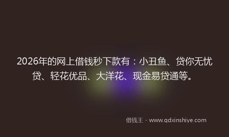 2026年的网上借钱秒下款有:小丑鱼、贷你无忧贷、轻花优品、大洋花、现金易贷通等。