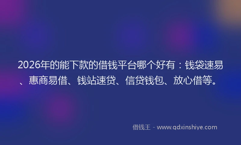 2026年的能下款的借钱平台哪个好有：钱袋速易、惠商易借、钱站速贷、信贷钱包、放心借等。
