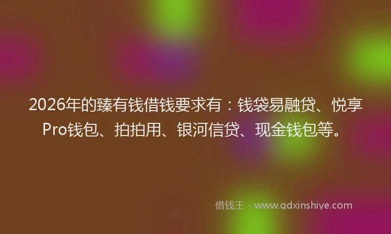 2026年的臻有钱借钱要求有：钱袋易融贷、悦享Pro钱包、拍拍用、银河信贷、现金钱包等。
