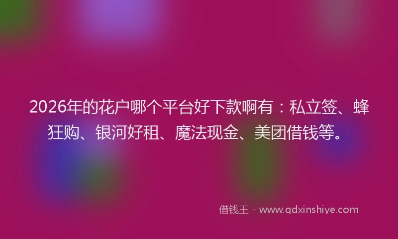 2026年的花户哪个平台好下款啊有:私立签、蜂狂购、银河好租、魔法现金、美团借钱等。