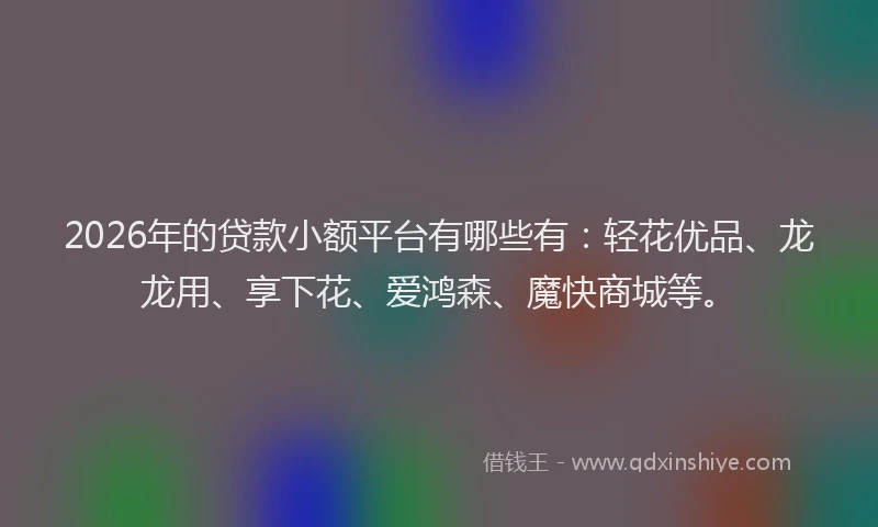 2026年的贷款小额平台有哪些有：轻花优品、龙龙用、享下花、爱鸿森、魔快商城等。