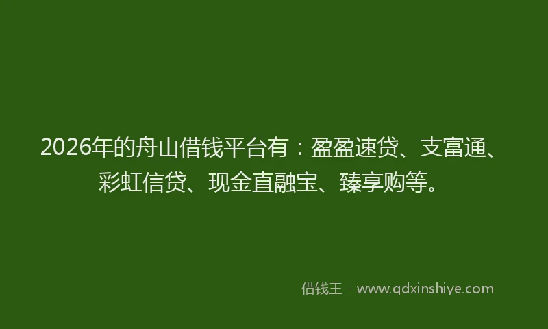 2026年的舟山借钱平台有：盈盈速贷、支富通、彩虹信贷、现金直融宝、臻享购等。