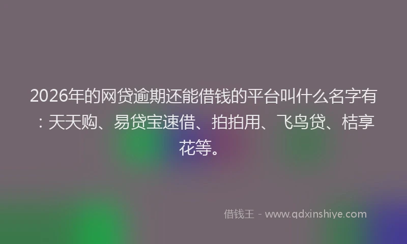 2026年的网贷逾期还能借钱的平台叫什么名字有：天天购、易贷宝速借、拍拍用、飞鸟贷、桔享花等。