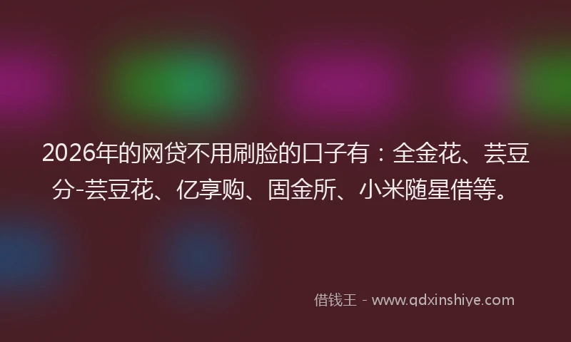 2026年的网贷不用刷脸的口子有：全金花、芸豆分-芸豆花、亿享购、固金所、小米随星借等。