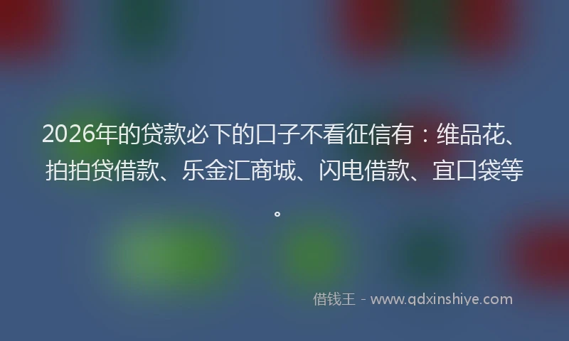 2026年的贷款必下的口子不看征信有：维品花、拍拍贷借款、乐金汇商城、闪电借款、宜口袋等。