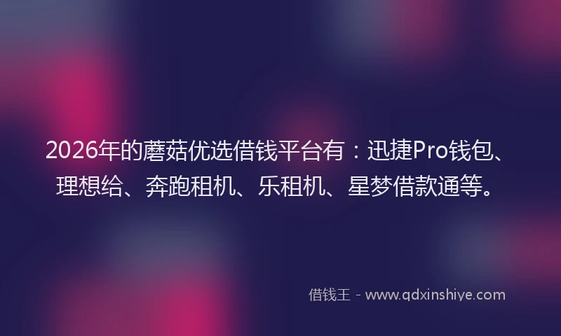 2026年的蘑菇优选借钱平台有：迅捷Pro钱包、理想给、奔跑租机、乐租机、星梦借款通等。