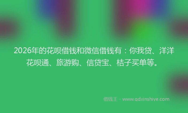 2026年的花呗借钱和微信借钱有：你我贷、洋洋花呗通、旅游购、信贷宝、桔子买单等。