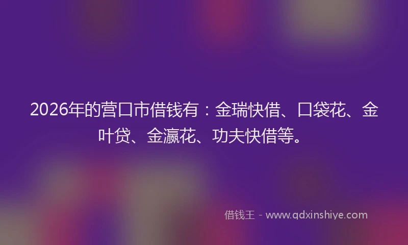 2026年的营口市借钱有：金瑞快借、口袋花、金叶贷、金瀛花、功夫快借等。