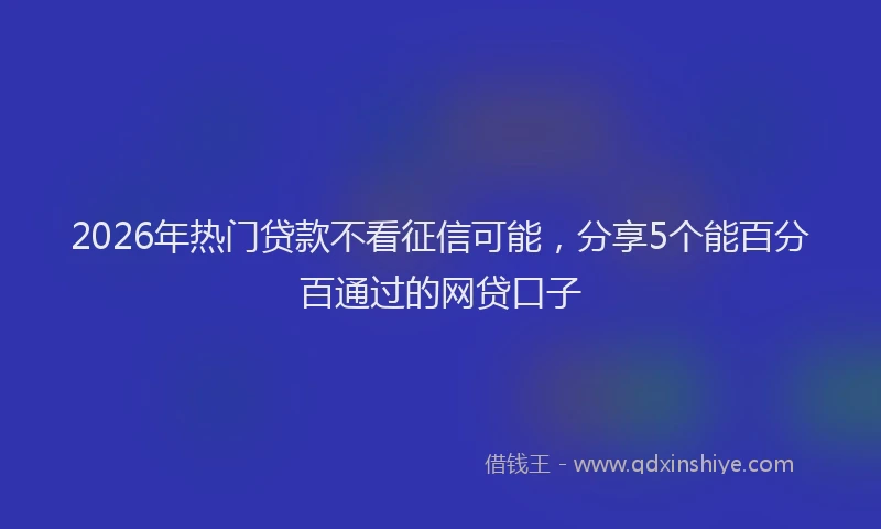2026年热门贷款不看征信可能，分享5个能百分百通过的网贷口子