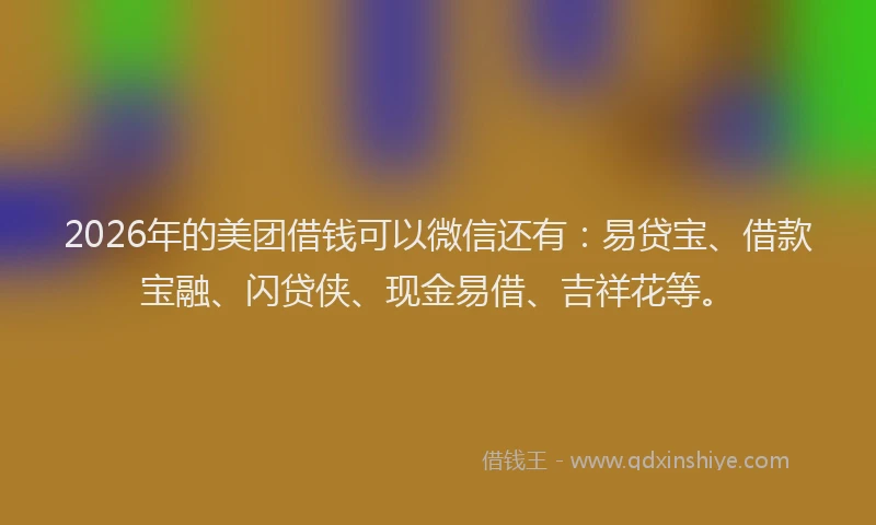 2026年的美团借钱可以微信还有:易贷宝、借款宝融、闪贷侠、现金易借、吉祥花等。