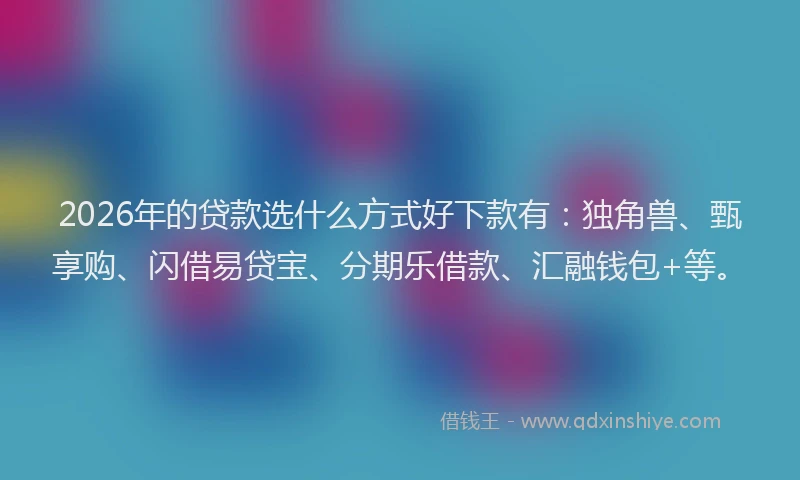 2026年的贷款选什么方式好下款有：独角兽、甄享购、闪借易贷宝、分期乐借款、汇融钱包+等。