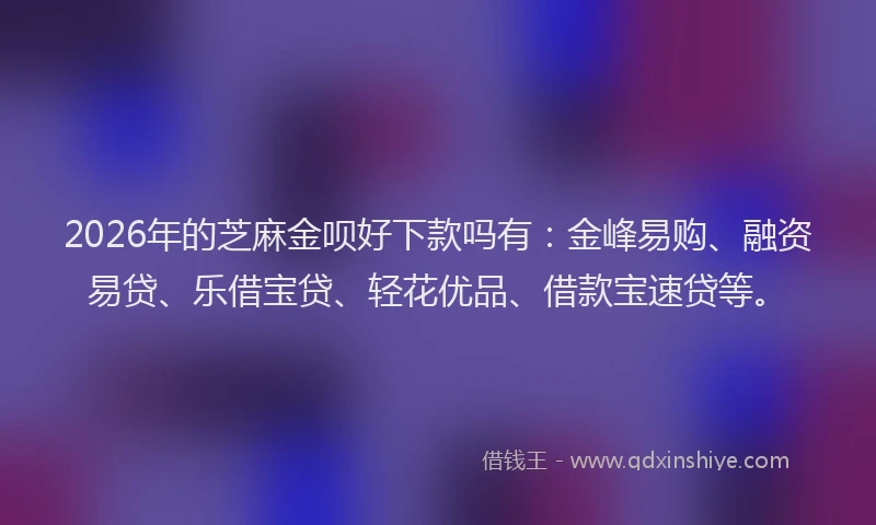 2026年的芝麻金呗好下款吗有：金峰易购、融资易贷、乐借宝贷、轻花优品、借款宝速贷等。