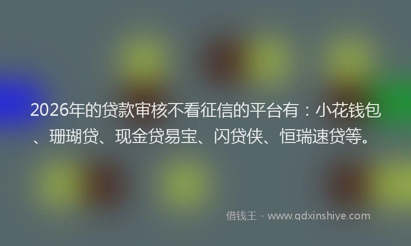 2026年的贷款审核不看征信的平台有：小花钱包、珊瑚贷、现金贷易宝、闪贷侠、恒瑞速贷等。