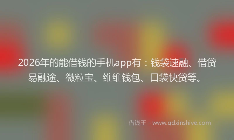 2026年的能借钱的手机app有：钱袋速融、借贷易融途、微粒宝、维维钱包、口袋快贷等。