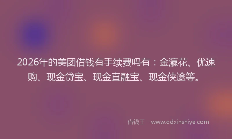 2026年的美团借钱有手续费吗有：金瀛花、优速购、现金贷宝、现金直融宝、现金侠途等。