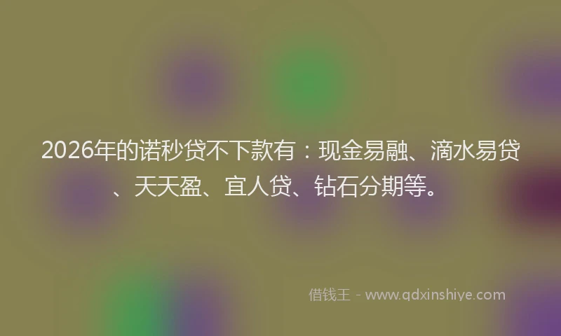 2026年的诺秒贷不下款有：现金易融、滴水易贷、天天盈、宜人贷、钻石分期等。