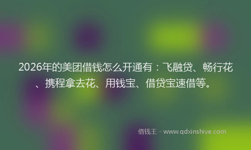 2026年的美团借钱怎么开通有：飞融贷、畅行花、携程拿去花、用钱宝、借贷宝速借等。