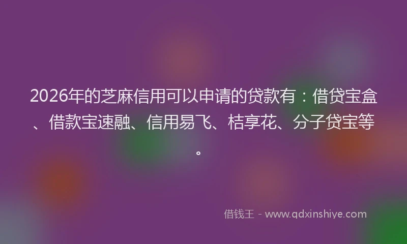 2026年的芝麻信用可以申请的贷款有：借贷宝盒、借款宝速融、信用易飞、桔享花、分子贷宝等。