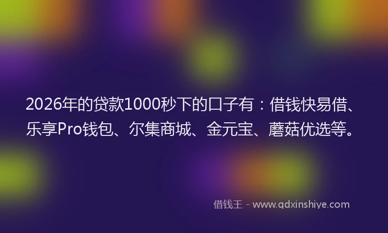 2026年的贷款1000秒下的口子有：借钱快易借、乐享Pro钱包、尔集商城、金元宝、蘑菇优选等。