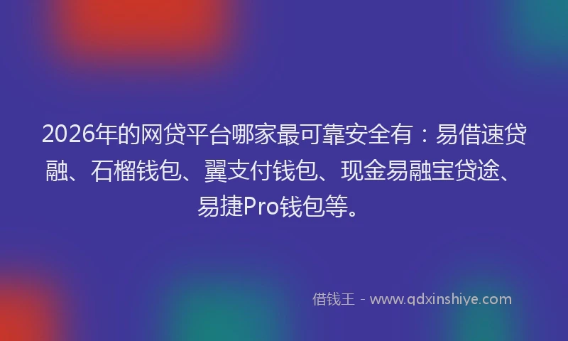 2026年的网贷平台哪家最可靠安全有：易借速贷融、石榴钱包、翼支付钱包、现金易融宝贷途、易捷Pro钱包等。
