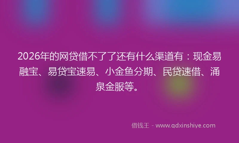 2026年的网贷借不了了还有什么渠道有：现金易融宝、易贷宝速易、小金鱼分期、民贷速借、涌泉金服等。