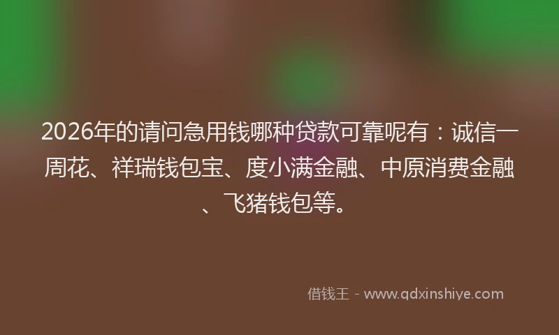 2026年的请问急用钱哪种贷款可靠呢有:诚信一周花、祥瑞钱包宝、度小满金融、中原消费金融、飞猪钱包等。