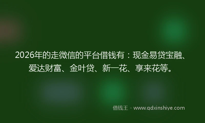 2026年的走微信的平台借钱有：现金易贷宝融、爱达财富、金叶贷、新一花、享来花等。