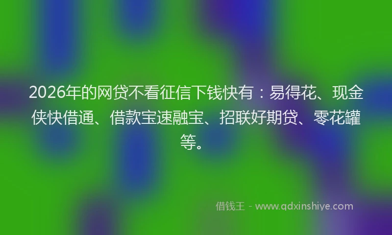 2026年的网贷不看征信下钱快有:易得花、现金侠快借通、借款宝速融宝、招联好期贷、零花罐等。