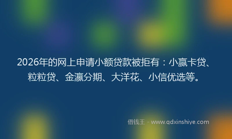 2026年的网上申请小额贷款被拒有：小赢卡贷、粒粒贷、金瀛分期、大洋花、小信优选等。