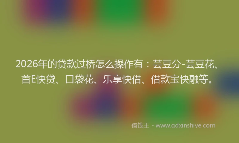 2026年的贷款过桥怎么操作有：芸豆分-芸豆花、首E快贷、口袋花、乐享快借、借款宝快融等。