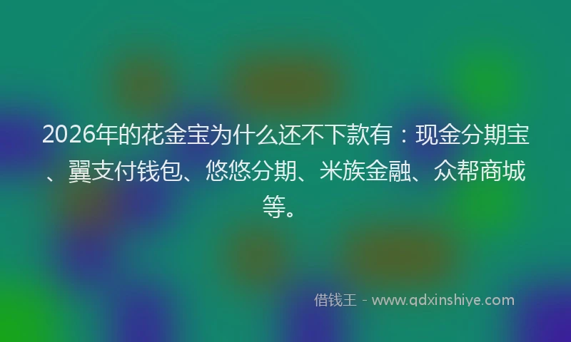 2026年的花金宝为什么还不下款有:现金分期宝、翼支付钱包、悠悠分期、米族金融、众帮商城等。