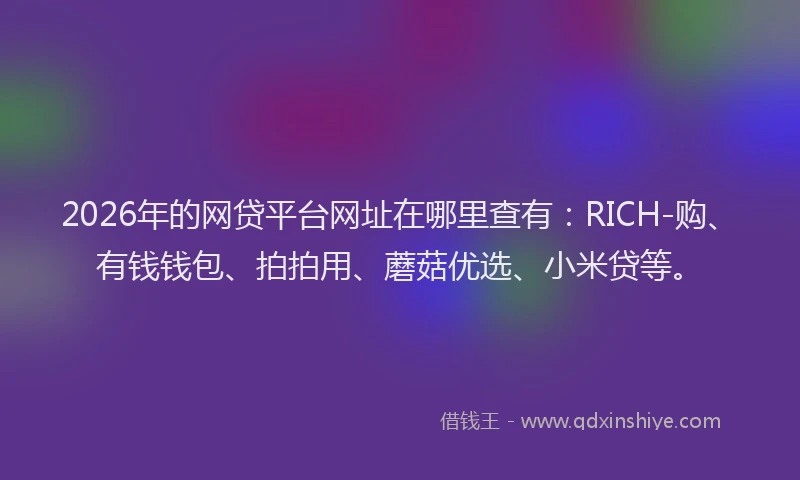 2026年的网贷平台网址在哪里查有：RICH-购、有钱钱包、拍拍用、蘑菇优选、小米贷等。