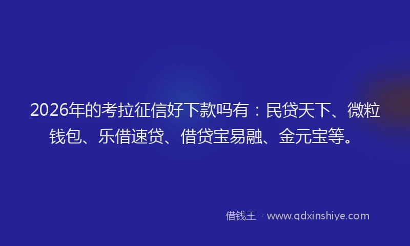 2026年的考拉征信好下款吗有：民贷天下、微粒钱包、乐借速贷、借贷宝易融、金元宝等。