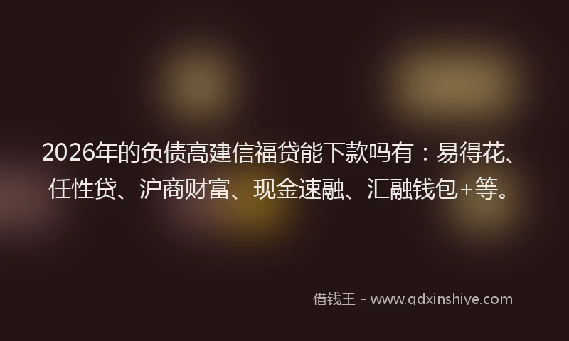 2026年的负债高建信福贷能下款吗有:易得花、任性贷、沪商财富、现金速融、汇融钱包+等。