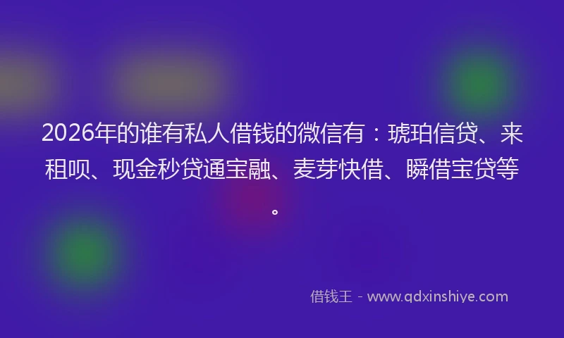 2026年的谁有私人借钱的微信有:琥珀信贷、来租呗、现金秒贷通宝融、麦芽快借、瞬借宝贷等。