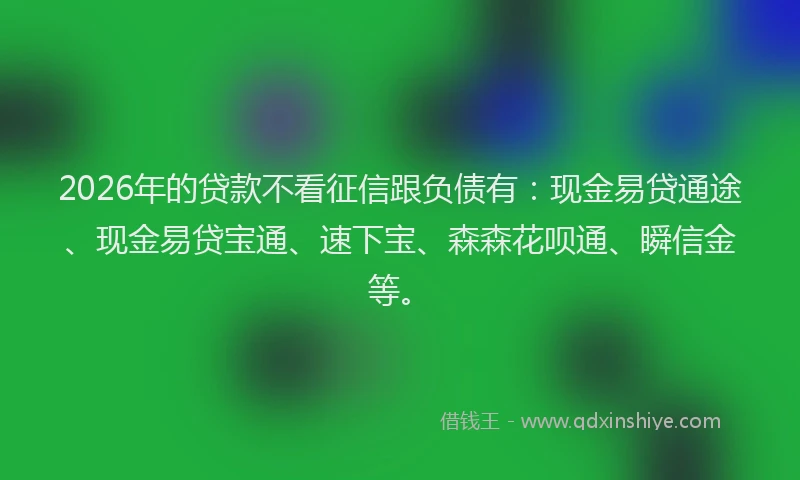 2026年的贷款不看征信跟负债有：现金易贷通途、现金易贷宝通、速下宝、森森花呗通、瞬信金等。
