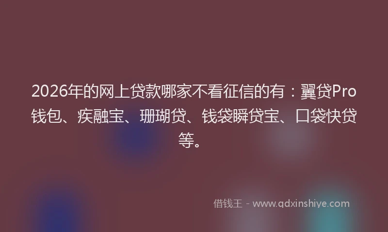 2026年的网上贷款哪家不看征信的有：翼贷Pro钱包、疾融宝、珊瑚贷、钱袋瞬贷宝、口袋快贷等。