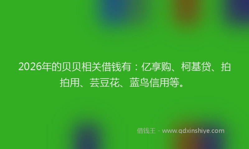 2026年的贝贝相关借钱有：亿享购、柯基贷、拍拍用、芸豆花、蓝鸟信用等。