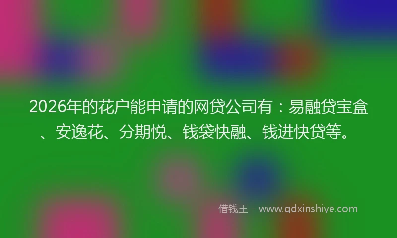 2026年的花户能申请的网贷公司有：易融贷宝盒、安逸花、分期悦、钱袋快融、钱进快贷等。