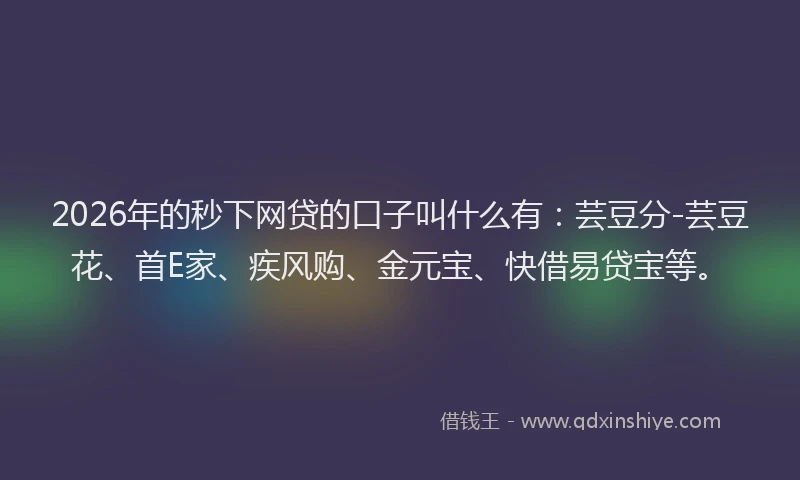 2026年的秒下网贷的口子叫什么有：芸豆分-芸豆花、首E家、疾风购、金元宝、快借易贷宝等。