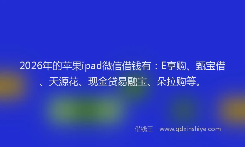 2026年的苹果ipad微信借钱有：E享购、甄宝借、天源花、现金贷易融宝、朵拉购等。